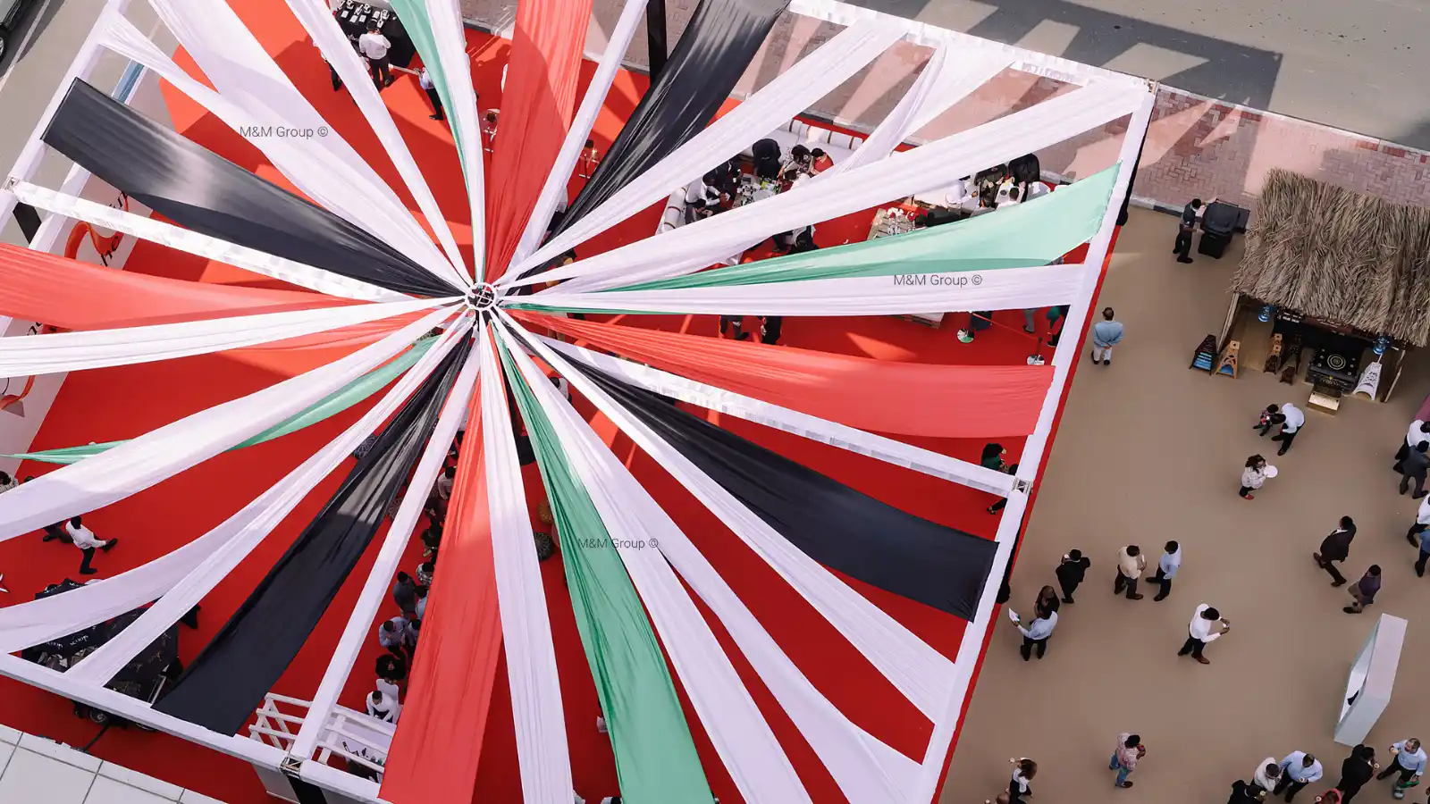 Aerial view of AW Rostamani UAE National Day corporate event setup in Dubai