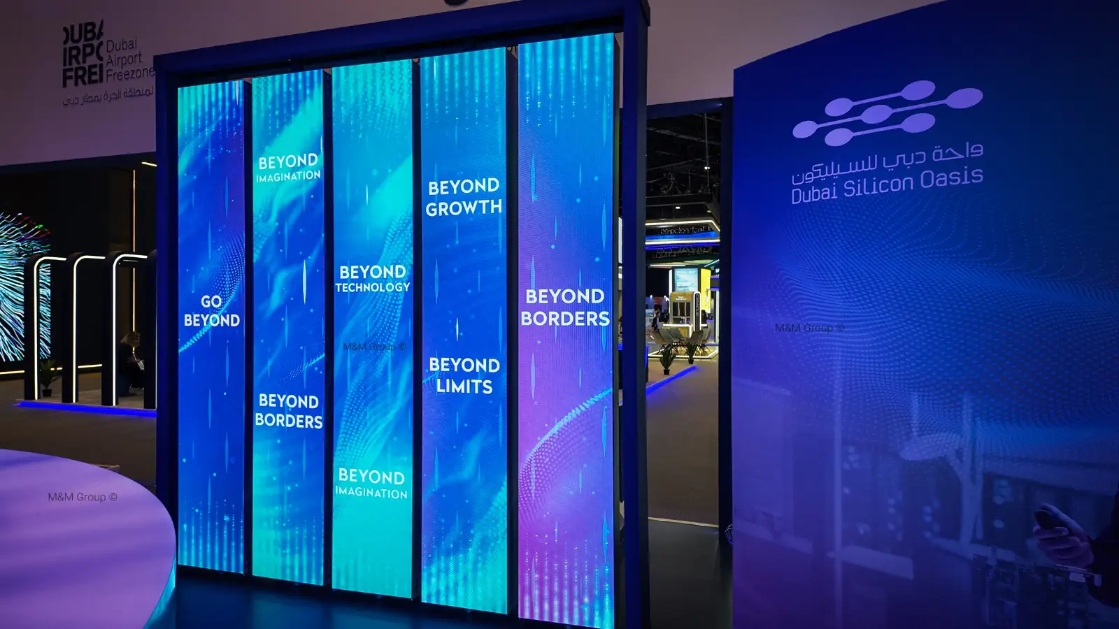 DIEZ GITEX AI stand with vertical LED display panels in Dubai